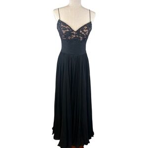 Vintage Jovani New York Black Beaded Lace Silk Chiffon Maxi‎ Formal Dress Size 6